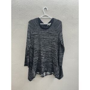 Khakis & Co Womens Shirt Size Medium Gray Heathered Plaid Back Long Sleeve Flowy